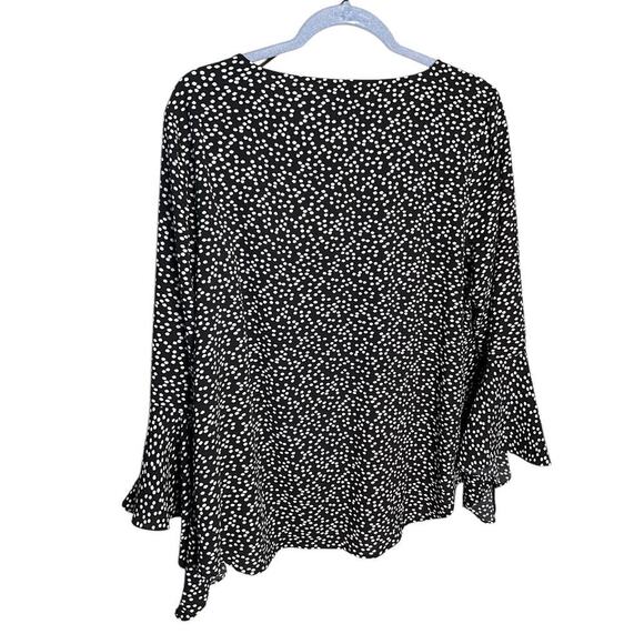 Vince Camuto Polka Dot Flutter Bell Sleeve Blouse Black/White Womens Size L NEW - Picture 2 of 5